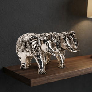 Vastu Trunk Up <b>Elephants</b> Idol Set of 2 Antique Silver Plated Decorative Figurines for Home Office Vastu <b>Decor</b> Gift - Product Image 1
