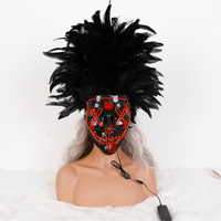 Máscara LED Personalizada con Plumas Negras, para Mardi Gras, Carnaval, Fiesta de Disfraces, Máscara con Cable EL Luminoso, Disfraz para Festival Rave