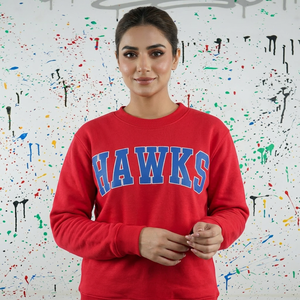 HAWKS <b>RED</b> Hooded Velour Waterproof Oversized Half Zip Sweatshirt 100% Cotton Applique Embroidery Digital CLUSH SPORTS High - Product Image 1