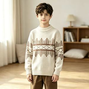 <span class=keywords><strong>Pull</strong></span> en laine personnalisé avec logo, motif jacquard géométrique, col roulé mi-haut, manches longues, tricoté, chaud pour l'hiver, usage quotidien, 6-14 ans - Product Image 4