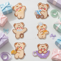 Patch Chenille Beruang Lucu, Bordir Hewan Kawaii, Lencana Beruang Kartun Sedang Membaca, Memasak, Aplikasi Setrika untuk Dekorasi Tas Anak