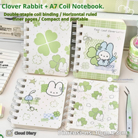 Carnet à spirale A7 mini 100 x 80 mm, 80 feuilles, couverture motif trèfle à quatre feuilles et lapin, pages lignées, mémo de poche pour étudiants et cadeaux