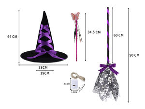 Costume per festa di Halloween decorazione cappello magico bacchetta stregone cappello a punta di scopa accessori fantasia per ragazze vestito Set - Product Image 2