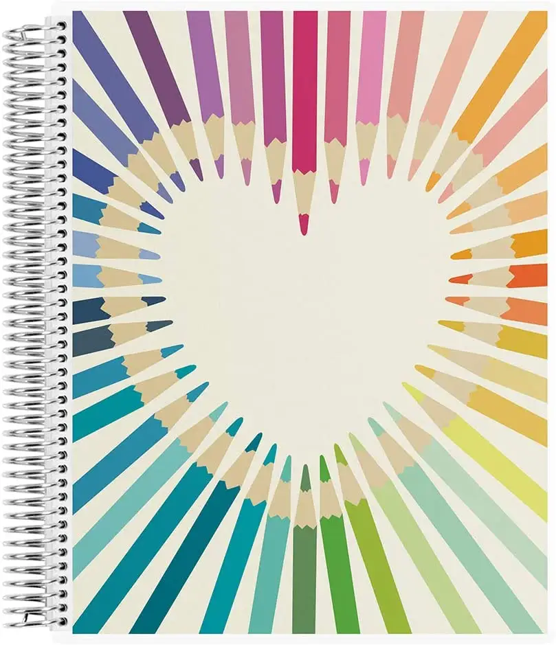 Labon lápis colorido de desenho de papel, espiral de desenho de coração diário de grade caderno
