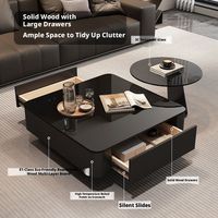 Table basse carrée en verre minimaliste italienne, table à thé décorative moderne et portable avec rangement pour petit salon