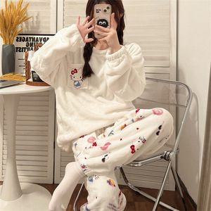 Pijamas <span class=keywords><strong>de</strong></span> Invierno para Mujer, Franela, Manga Larga, Diseño <span class=keywords><strong>de</strong></span> Dibujos Animados, Gruesos y Cálidos, Estilo Cardigan, <span class=keywords><strong>Hello</strong></span> <span class=keywords><strong>Kitty</strong></span>, Conjunto <span class=keywords><strong>de</strong></span> 2 Piezas - Product Image 5
