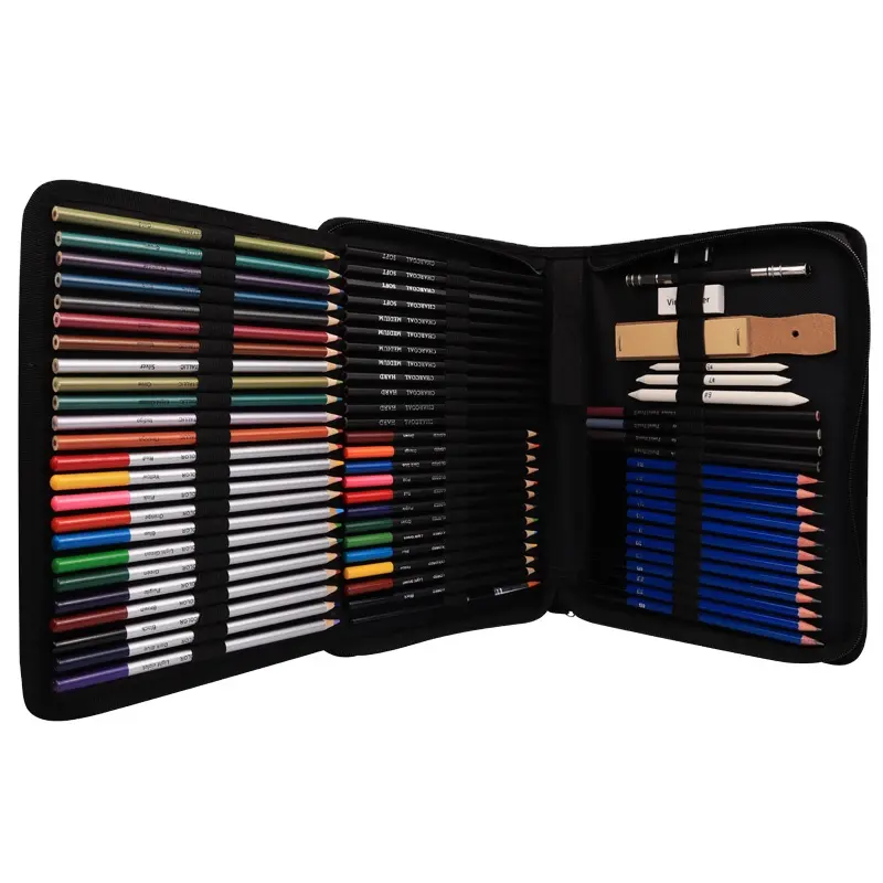 Xinbowen Art Set 72 Pcs Profesional Tas Kanvas Alam Kayu Profesional Artis Menggambar Sketsa Pensil Art Set