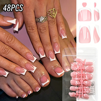 Kit de 48 faux ongles français carrés blancs à bords brillants, réutilisables, pour manucure et pédicure, pour salon