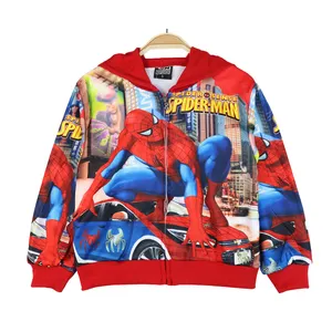2023新しい春と秋の男の子ジャケットスパイダーマンコットン子供用フード付きジャケットベビーファッションアニメ服車