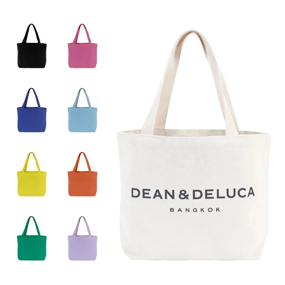 Düz moda alışveriş fermuar baskı tuval Tote çanta yeniden Logo ile özel çantalar pamuk büzme ipi toptan