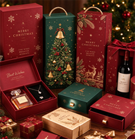 Boîte cadeau de Noël personnalisée pour vin, boîte d'emballage rigide en papier avec poignée pour l'emballage de bouteilles