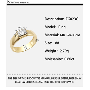 Moissanit-<span class=keywords><strong>Ring</strong></span> für Herren Verlobungsschmuck Großhandel <span class=keywords><strong>Gold</strong></span> Einfacher Stil 14K Echt Reines Massives Gelbgold Trendy Geometrisch 2 Stück Smaragdschliff - Product Image 5