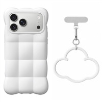 Coque de téléphone antichoc en silicone liquide motif nuage mignon avec bracelet nuage et cadre d'appareil photo oreilles de chat pour iPhone 18 Pro Max