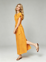 Robe décontractée vintage brodée en lin à taille naturelle, coupe trapèze asymétrique avec col à nouer, personnalisable OEM/ODM pour femme