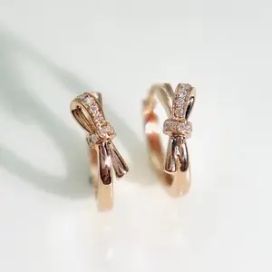 Bowknot design Real 18k gold earrings with vvs d color moissanite earrings stud for Graceful women