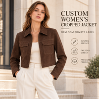 Veste courte ajustée en PU jacquard pour femme avec col chemise et fermeture éclair intégrale à manches longues, idéale pour les occasions décontractées