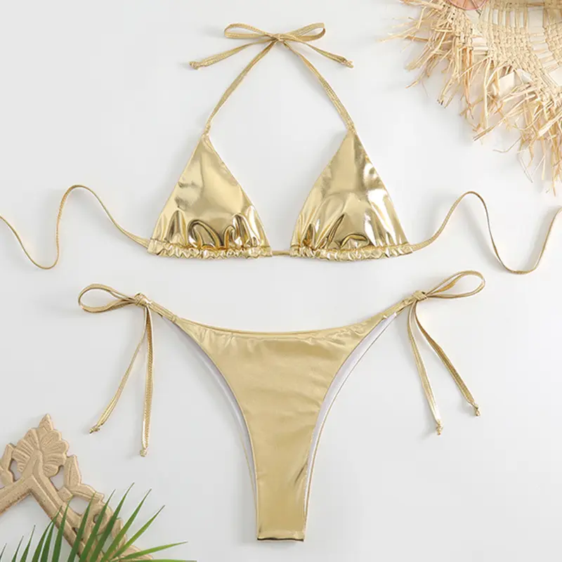 Sexy Mädchen Schnürtanga Goldstempel Bikini 2-teilig Bademode-Sets für Damen