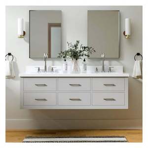 Mueble de Baño Flotante de Estilo Moderno con Acabado Blanco Simple, Mueble de Baño de Madera Contrachapada Impermeable - Product Image 6