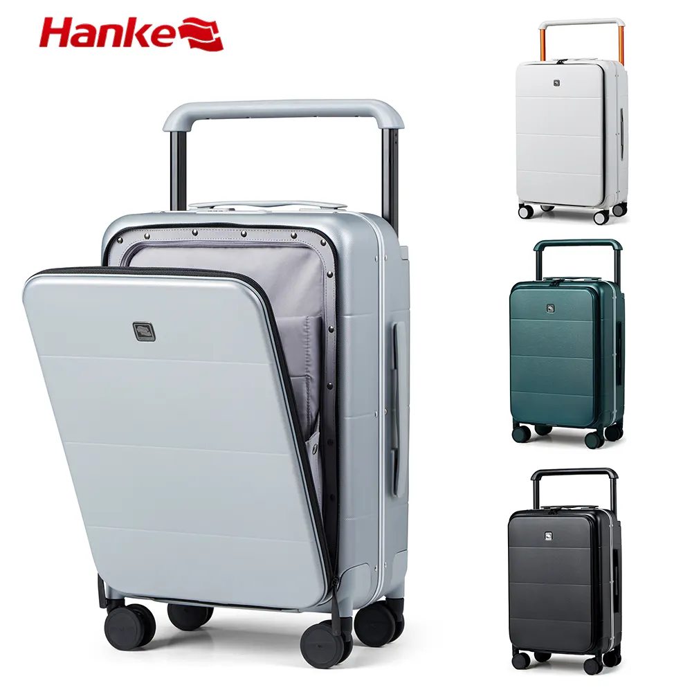 Hanke Trolley tas bagasi depan aluminium, tas koper Vintage, tas koper berpergian kabin, tas cangkang keras