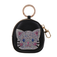 Mini porte-clés chat en strass, visage de chaton en cristal scintillant, breloque de sac à fermeture éclair, pochette de rangement pour Airpods, décoration de sac à main pour femme, cadeau