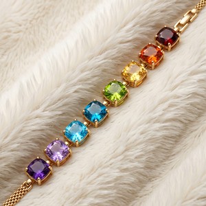 Collares de cuentas chapados en oro al por mayor OEM/ODM con gemas naturales de corte cuadrado multicolor para mujer - Product Image 3
