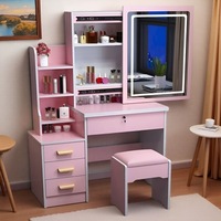 Ensemble coiffeuse de luxe moderne pour chambre à coucher avec miroir LED et tiroirs, en bois rose, pour chambre de filles, meuble d'angle pas cher