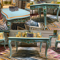 Table basse Rococo Château Romantique, peinte à la main, florale, dorée, de style Cabriole festonnée, pour salon de manoir, cocktail, thé et café