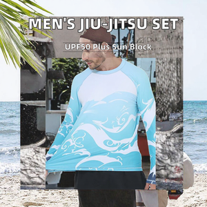 เสื้อว่ายน้ำแขนยาวสำหรับผู้ชาย ลายคลื่นสีน้ำเงิน ป้องกันรังสียูวี UPF50 - Product Image 2