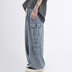 Pantalones Vaqueros de Mezclilla para Hombre con Costuras Reforzadas, Corte Recto, Estilo Constructor - Product Image 1