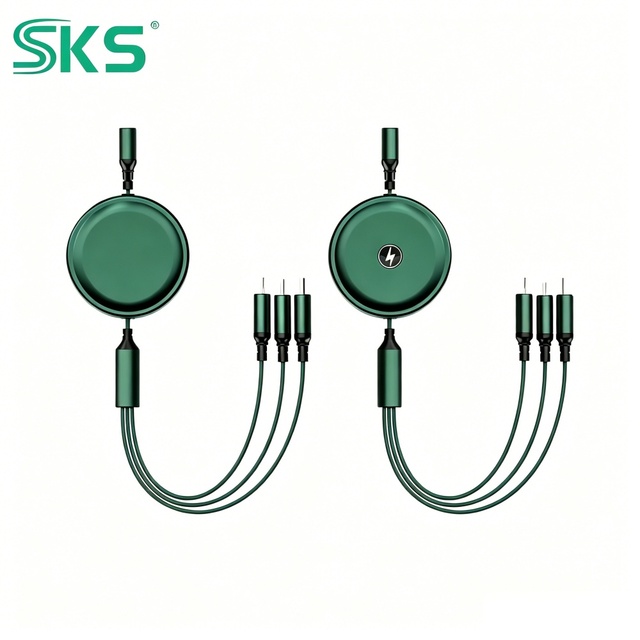Retractable 3-in-1 Fast Charging Cable with Type-C & Micro USB for Mobile Phones Car Printer-Portable Mobile Charger