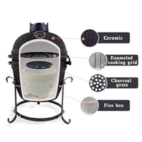 Barbecue Kamado miniature Auplex de 13 pouces, en céramique, 4-en-1, en acier inoxydable, émail porcelaine, cuisine extérieure, design classique OEM Komodo