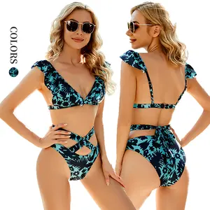Wholesale Custom Womens Bikini Swimsuits Beachwear High Waist Deep-V Bathing Suits Two Piece Designer Swimsuit Set