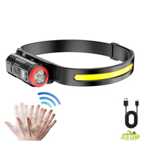 Linterna Frontal Súper Brillante con Sensor de Inducción y Doble Cabezal COB Recargable para Camping, con Ajuste de Intensidad y Función de Advertencia