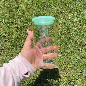 Lot de 50 verres en verre transparent givré de 16 oz sans BPA pour bière et soda, avec couvercle en plastique, pour transfert par sublimation blanche - Product Image 3