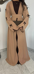 Abaya ouverte pour femmes Kimono Ramadan Eid Mubarak Bowknot Dubaï <span class=keywords><strong>Turquie</strong></span> Islam Caftan Polyester Robe musulmane de Caftan pour femmes - Product Image 5
