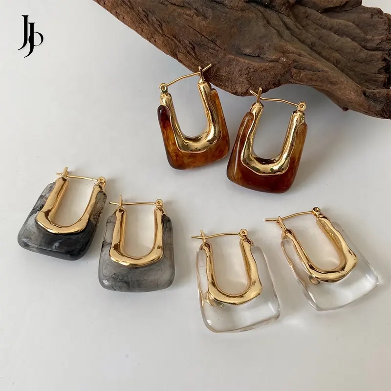 JOJO fashion jewelry 2023 new arrival resin earrings big hoop square vintage gold plated fine jewelry earrings