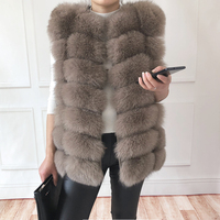 Veste sans manches en fourrure de renard véritable pour femme, couleur gris et noir, vente chaude pour l'hiver