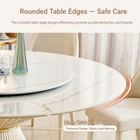 Ensemble de table à manger ronde en pierre frittée avec chaises crème, plateau tournant Lazy Susan, structure en bois massif, luxe léger pour maison et villa