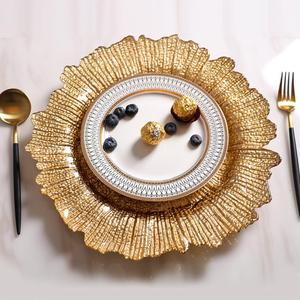 Assiettes de présentation en verre à bord irrégulier doré, écologiques, 13 pouces, vente en gros directe usine, plateau à fruits coloré - Product Image 3