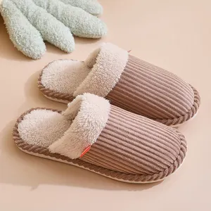 OEM Customized Couple Home Slipper Winter Thick Sole Anti-slip Luxury Cotton Woman Slipper Indoor Flat Slippers For Women