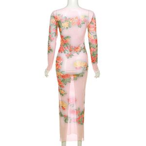 <span class=keywords><strong>Abito</strong></span> Slim Fit a maniche lunghe con stampa floreale, nuova prospettiva Sexy in rete da donna estiva a vento - Product Image 3