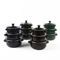 Set Panci Sup Enamel Hot Sale dengan Tutup Kaca Berbintik Desain Mewah Ringan Peralatan Dapur Kompor Gas Model Peralatan Masak Eropa Amerika