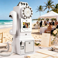 Téléphone Livre d'Or Vidéo Rétro Blanc, Batterie 5000 mAh, Stockage 32 Go+, Enregistreur Audio-Vidéo pour Mariages en Intérieur/Plage