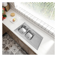 Évier de cuisine double bac grande taille 120*60cm en acier inoxydable, avec égouttoir intégré, style ferme, pour poste de travail - Vente en gros usine