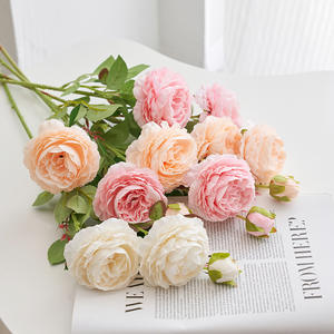 ดอกกุหลาบผ้าไหมคุณภาพสูงขายส่ง 3 หัว สำหรับตกแต่งฉากหลังงานแต่งงานปีใหม่ - Product Image 2