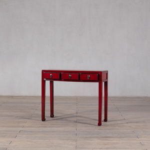 <span class=keywords><strong>Console</strong></span> à 3 tiroirs rouge vif vieilli, <span class=keywords><strong>bureau</strong></span> en bois rustique d'inspiration orientale, table de rangement vintage pour l'entrée et la décoration intérieure - Product Image 3