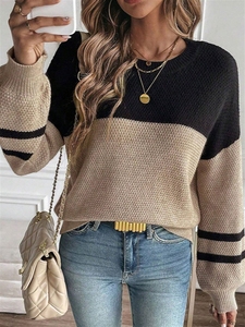 Yangyang mùa thu mới Châu Âu và mỹ dài tay crewneck áo len giản dị dễ phối màu phù hợp với nữ áo chui đầu dệt kim - Product Image 2