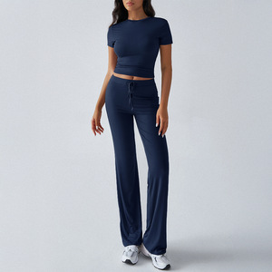 Gran oferta de ropa para mujer, conjuntos informales de 2 piezas, <span class=keywords><strong>Top</strong></span> de manga corta y pantalones, trajes - Product Image 3