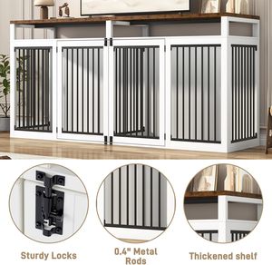 Mobile TV e Cuccia per Cani in Legno Massello Stile Modern Farmhouse, 4 Porte con Serratura, Grande Capacità per 2 Cani, Bianco, Arredamento <span class=keywords><strong>Soggiorno</strong></span> HY - Product Image 5