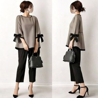 Nouvel Arrivage – Ensemble Élégant Deux Pièces pour Femme : Blouse à Manches Nœud et Pantalon Court – Tenue Chic et Décontractée pour le Bureau et le Quotidien